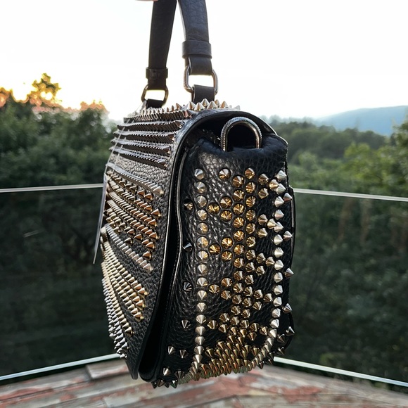 Louboutin: Panettone Spiked Chevron Messenger Bag (Black Multi) - Picture 9 of 17